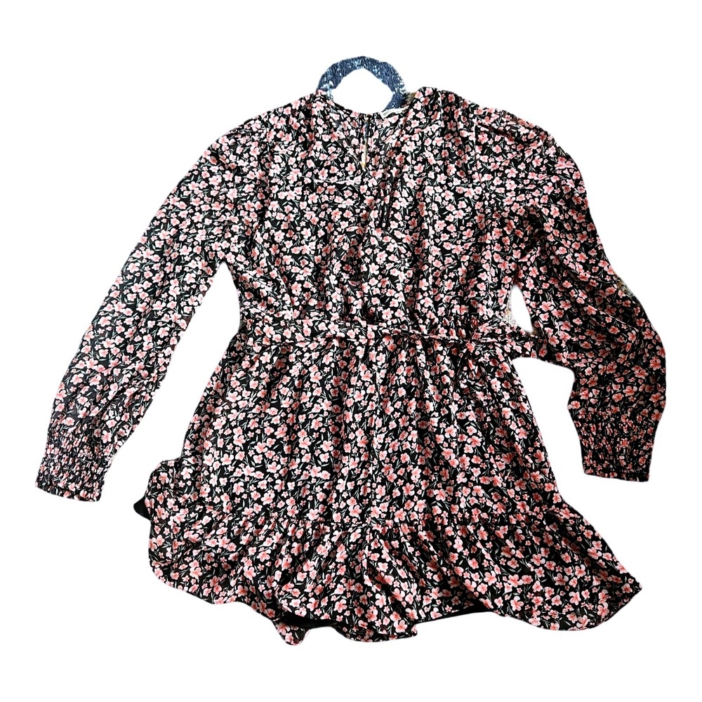 Wild Jasmine Women 3XL Black Pink Ditsy Floral Long‎ Sleeve Ruffle Hem Romper